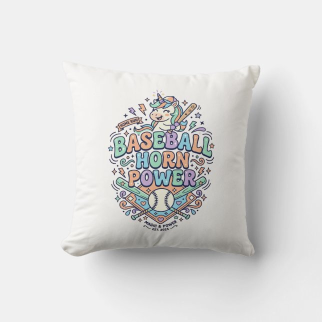 Almofada Chifre de Beisebol Unicórnio Poder Kawaii Design V (Frente)