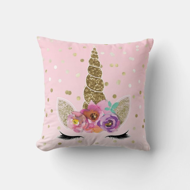 Almofada Chifre de Unicórnio Moderno Tendência Floral Confe (Frente)