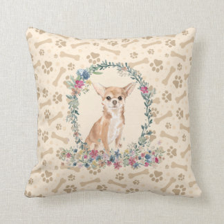 Almofada Chihuahua Dog Paw Print & Floral Cute