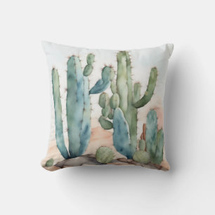 Almofada Chihuahuan Charm Decoração do Cactus Watercolor