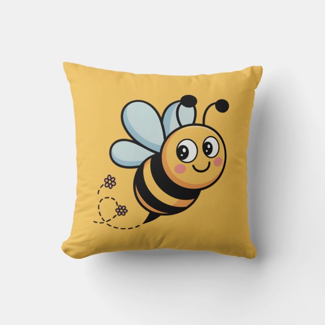 Almofada Child-Friendly Bee Mascot with Dotted Trail (Frente)