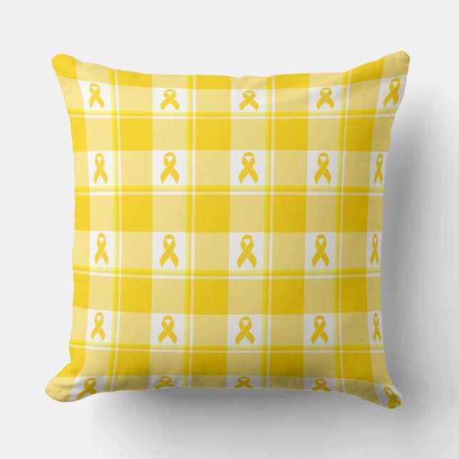 Almofada Childhood Cancer Awareness Plaid Gold Ribbon (Frente)