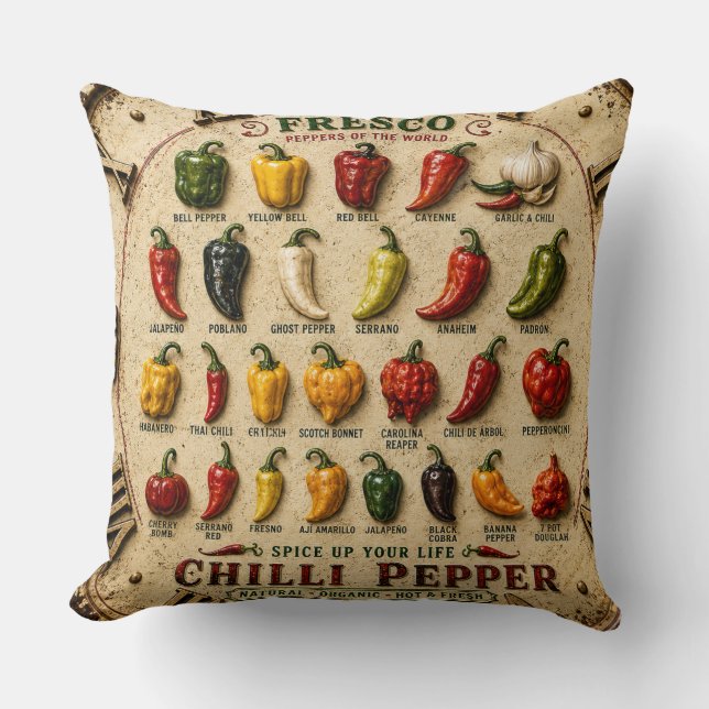 Almofada Chili Pepper Kitchen Rustic Farmhouse Chef Gift (Frente)