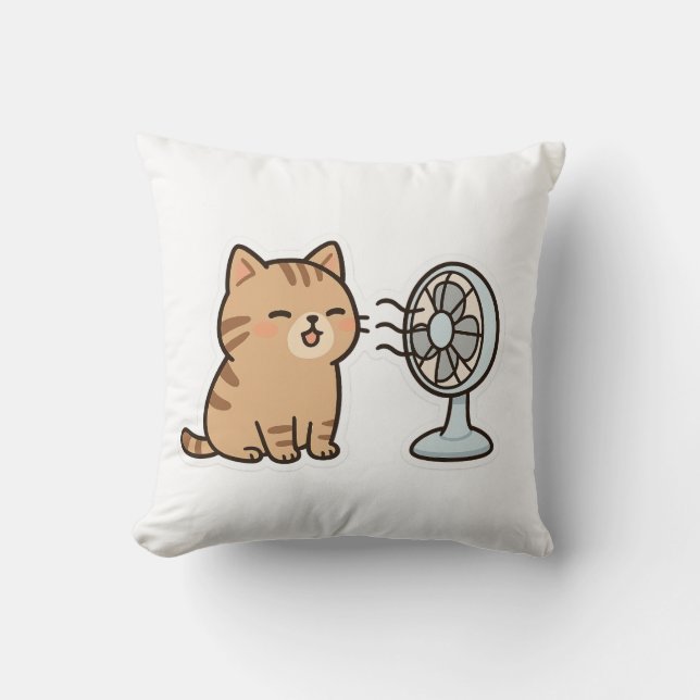 Almofada Chill Cat by the Fan - Cute Summer Sticker" (Frente)