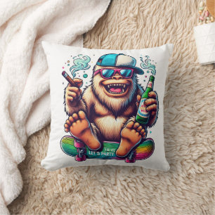 Almofada Chill yeti desfrutando de uma vibe de skate party