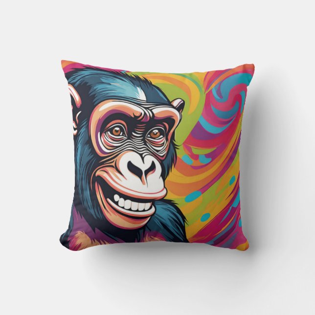 Almofada Chimpanzé Engraçado e Louco (Frente)