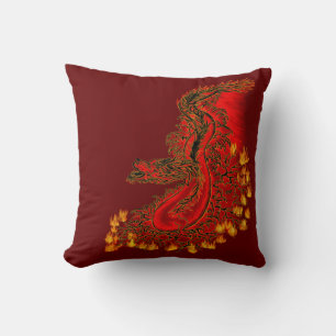 Almofada China Dragon vermelho e design de ouro