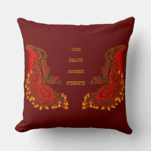 Almofada China Dragon vermelho e design de ouro
