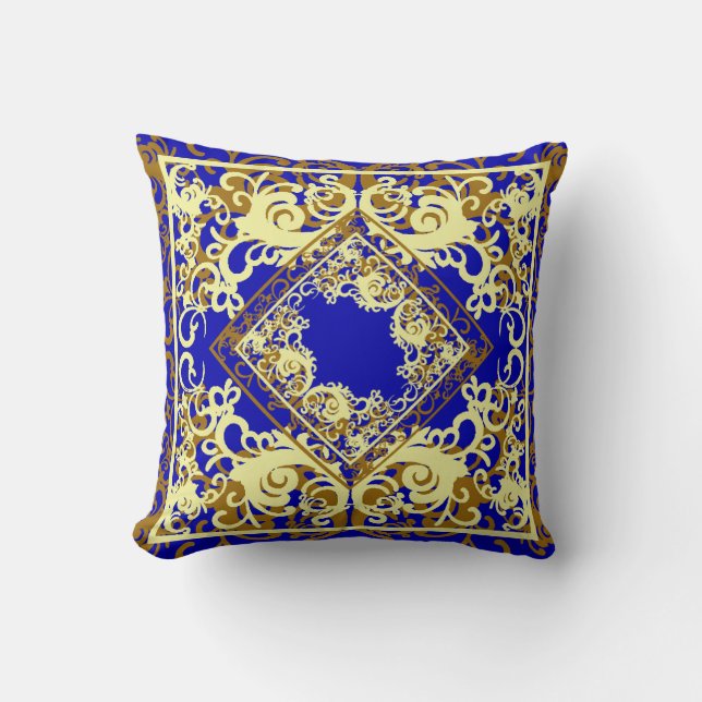 Almofada Chine Bluie e Dourado reversível (Frente)