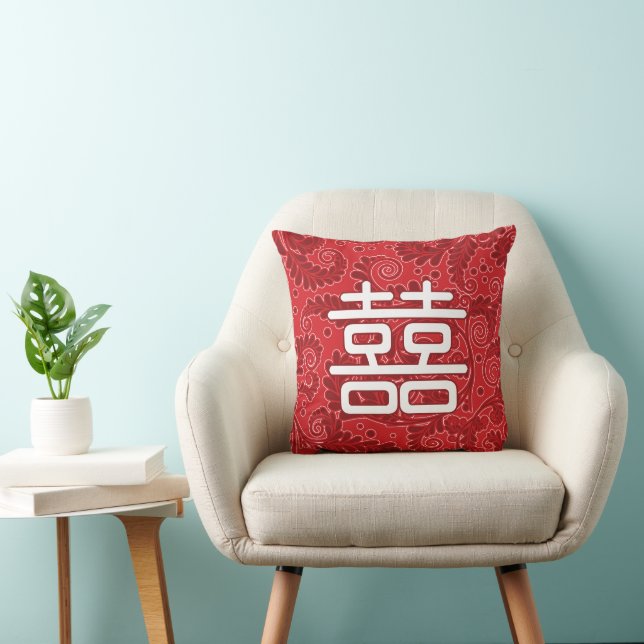 Almofada Chinese "Double Happiness" Wedding Throw Pillow (Cadeira)