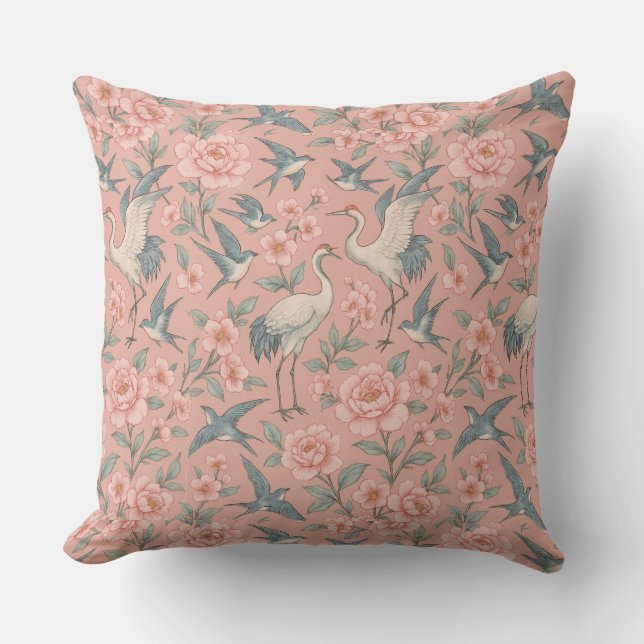 Almofada Chinoiserie Birds & Cherry Blossoms (Frente)