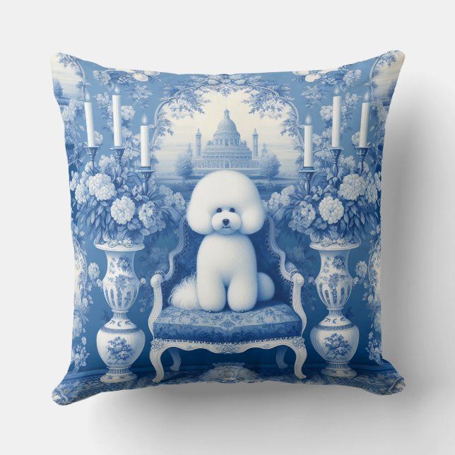 Almofada Chinoiserie Blue Bichon Frise Travesseiro decorati (Verso)