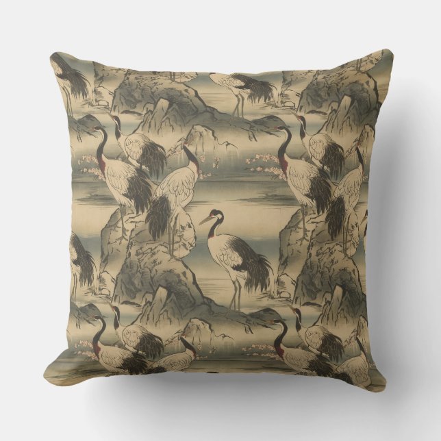 Almofada Chinoiserie Crane Bird Scenery (Frente)