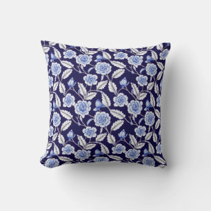 Almofada Chinoiserie Delft Blue Floral Porcelain Padrão