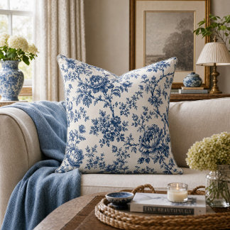 Almofada chinoiserie francês azul floral toile de jouy