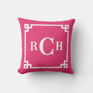 Almofada Chinoiserie Grega Chave Monograma - Verso Rosa Cer