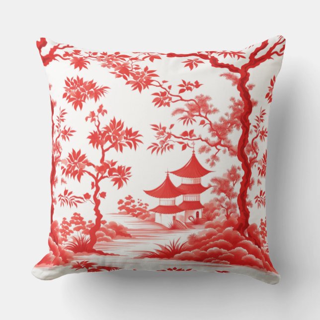 ALMOFADA CHINOISERIE PAGODA EM VERMELHO! (Frente)