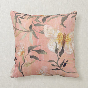 Almofada Chinoiserie Peach Butterfly Eucalyptus Greenery