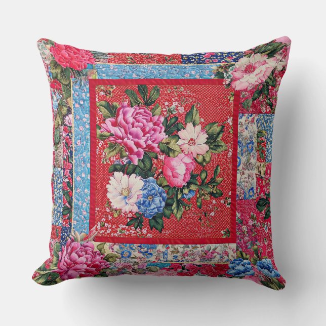 Almofada Chinoiserie Peony Chinoiserie com aspecto bordado  (Frente)
