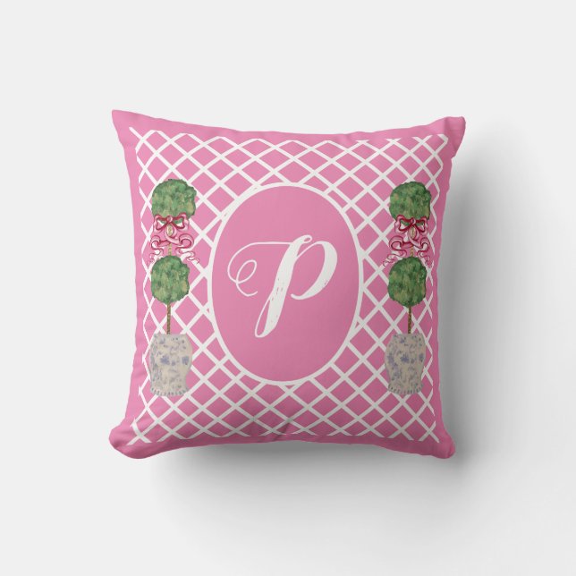 Almofada Chinoiserie Rosa Ginger Jar Jars Topiary Basket Ta (Frente)