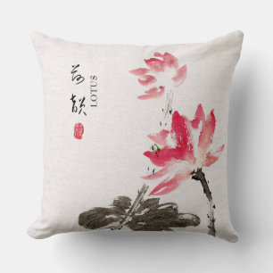 Almofada Chinoiserie Solta Aquarela Flores de Lotus