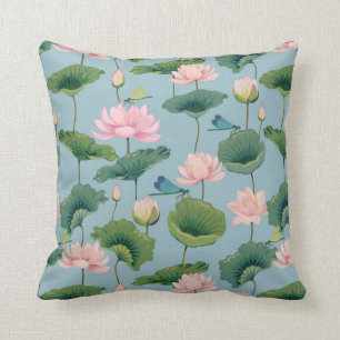 Almofada Chinoiserie style lotus e dragonfly