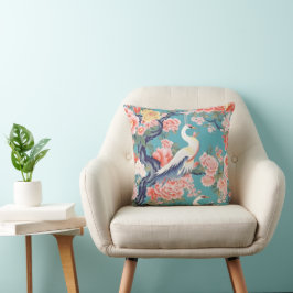 Almofada Chinoiserie Teal Floral Egret