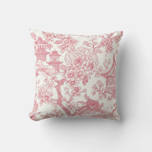 Almofada Chinoiserie Toile Rosa Dragão Flor de Cerejeira