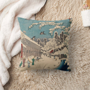 Almofada Chinoiserie Ukiyo-e Paisagem Japonesa de Inverno c