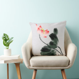 Almofada Chinoiserie Vintage Lava-Lixo Pintura Lotus Floral