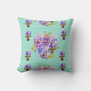 Almofada chique Aqua Stripe Floral Flores Cushion