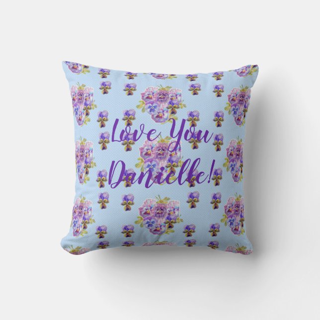 Almofada Chique Azul Floral Ama Você Menina Nome Cushion (Frente)