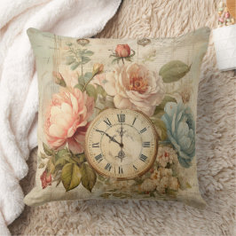Almofada Chique Vintage Blush Blue Rosas Floral