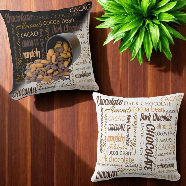 Almofada Chocolate Bits e amêndoas Fecham Fotografia (word cloud designs front and back throw pillow)