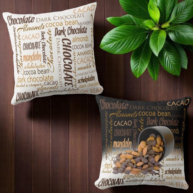 Almofada Chocolate Bits e amêndoas Fecham Fotografia (Different front and back pillow design)