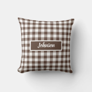 Almofada Chocolate Brown Plaid Gingham Customizable
