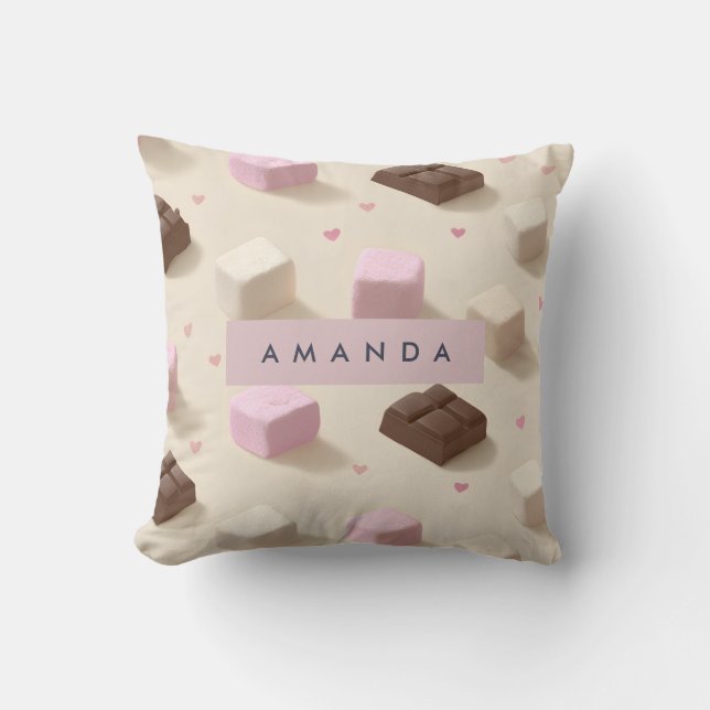 Almofada Chocolate e marshmallow de pastel-branco personali (Frente)