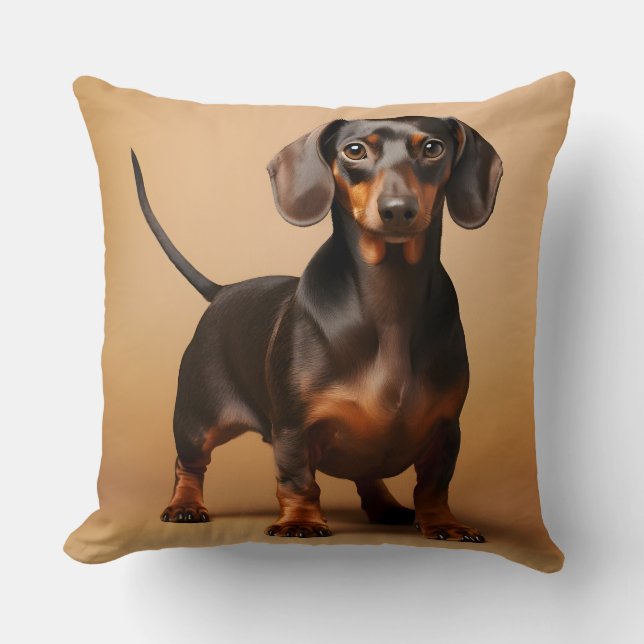 Almofada Chocolate e Tan Dachshund Dog (Frente)
