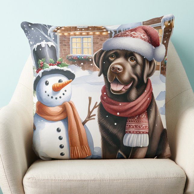 Almofada Chocolate Labrador Cachorro Puppy Cachorro Snowman (Criador carregado)