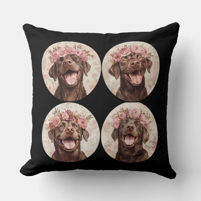 Almofada Chocolate Labrador Retriever Cachorro Rosa (Frente)
