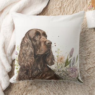 Almofada Chocolate Spaniel Linda Pintura de Aquarela