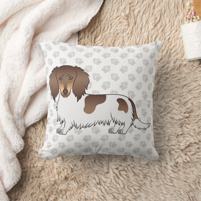 Almofada Chocolate & Tan Piebald Dachshund de Pelo Longo &  (Cobertor)
