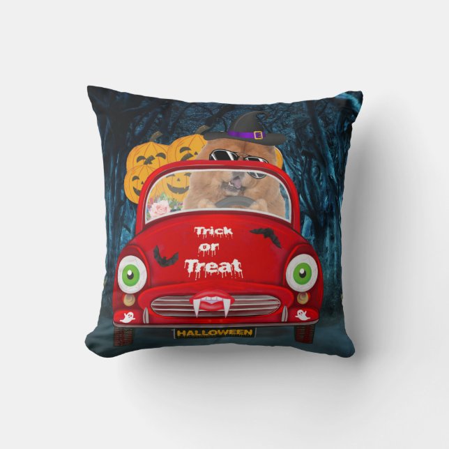 Almofada Chow Chow Dog Dirigindo Carro Assustado Halloween (Frente)