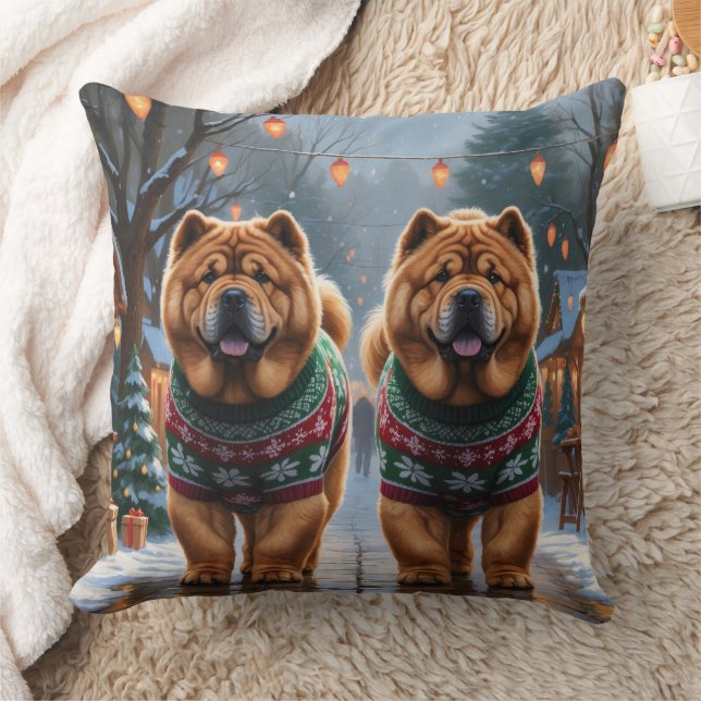 Almofada Chow Chow Dogs Christmas Snow Holiday  (Cobertor)
