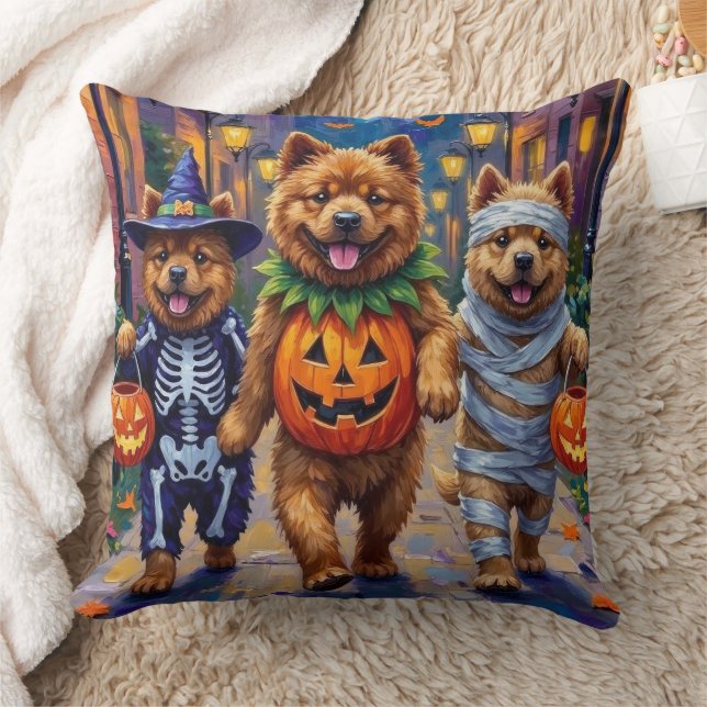 Almofada Chow Chow Dogs Trick-or-Tratating Halloween (Cobertor)