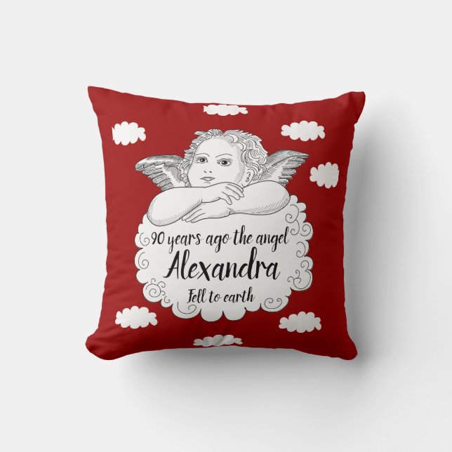 Almofada Christian Cloud Angel Happy 90 Birthday Red (Frente)