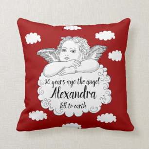 Almofada Christian Cloud Angel Happy 90 Birthday Red