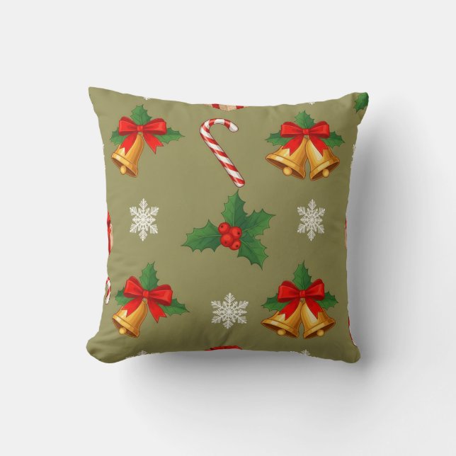 Almofada Christmas Bells & Candy Cane Throw Pillow (Frente)