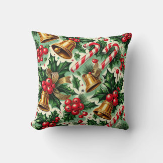 Almofada Christmas Bells holly candy canes art pattern