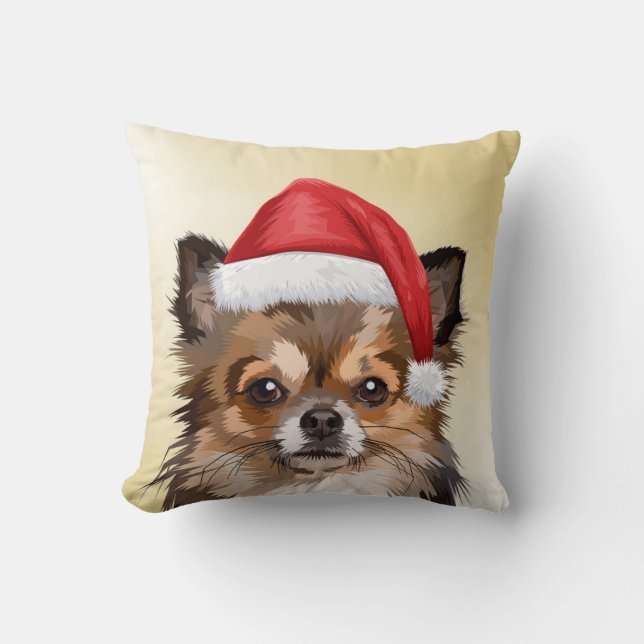 Almofada Christmas Chihuahua puppy with Santa hat (Frente)